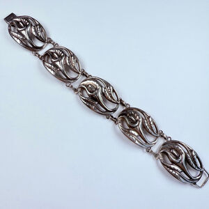 Vintage Large Art Nouveau Flower Danecraft Panel Sterling Silver 925 Bracelet